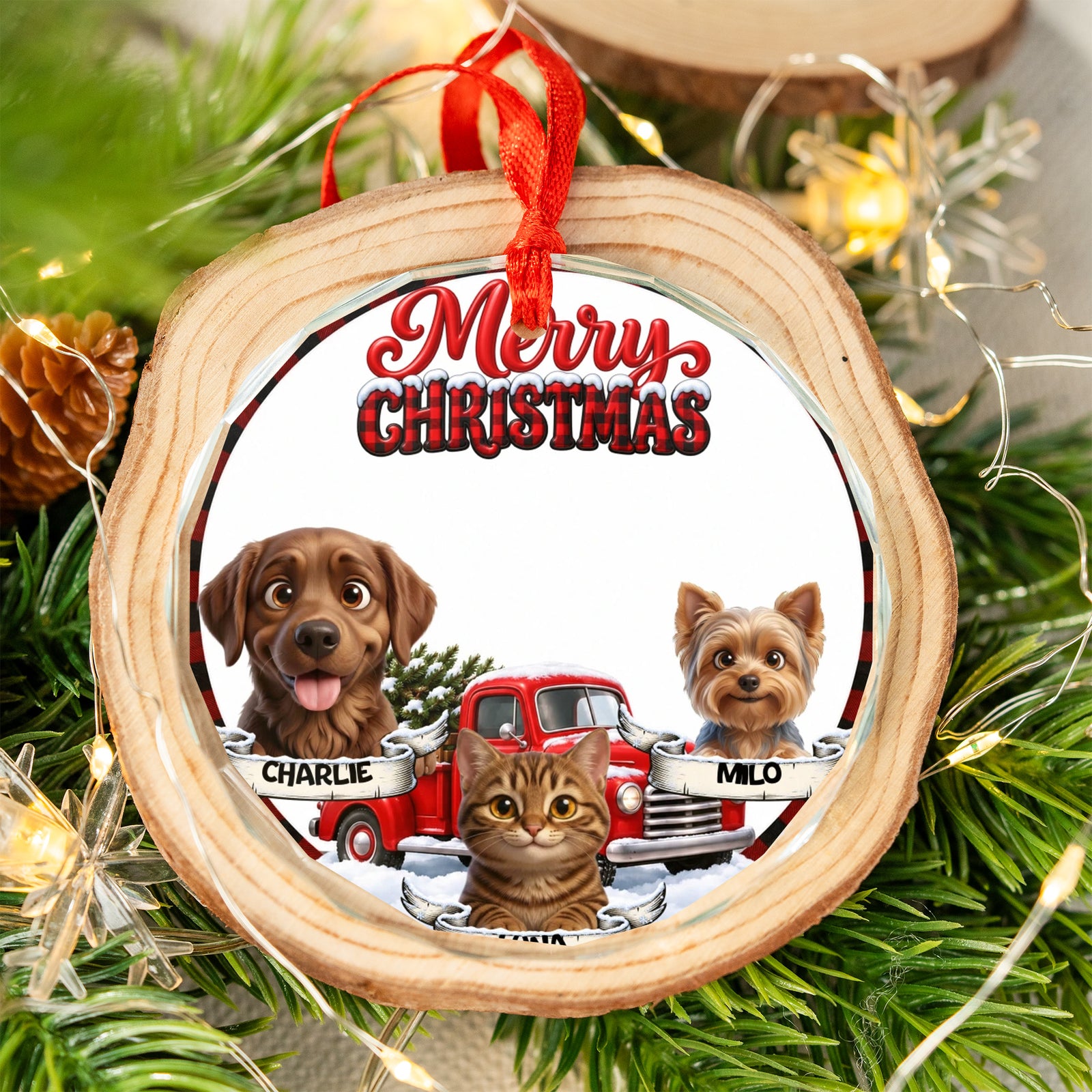 Personalized Pet Ornament – Red Truck Merry Christmas – photo 2