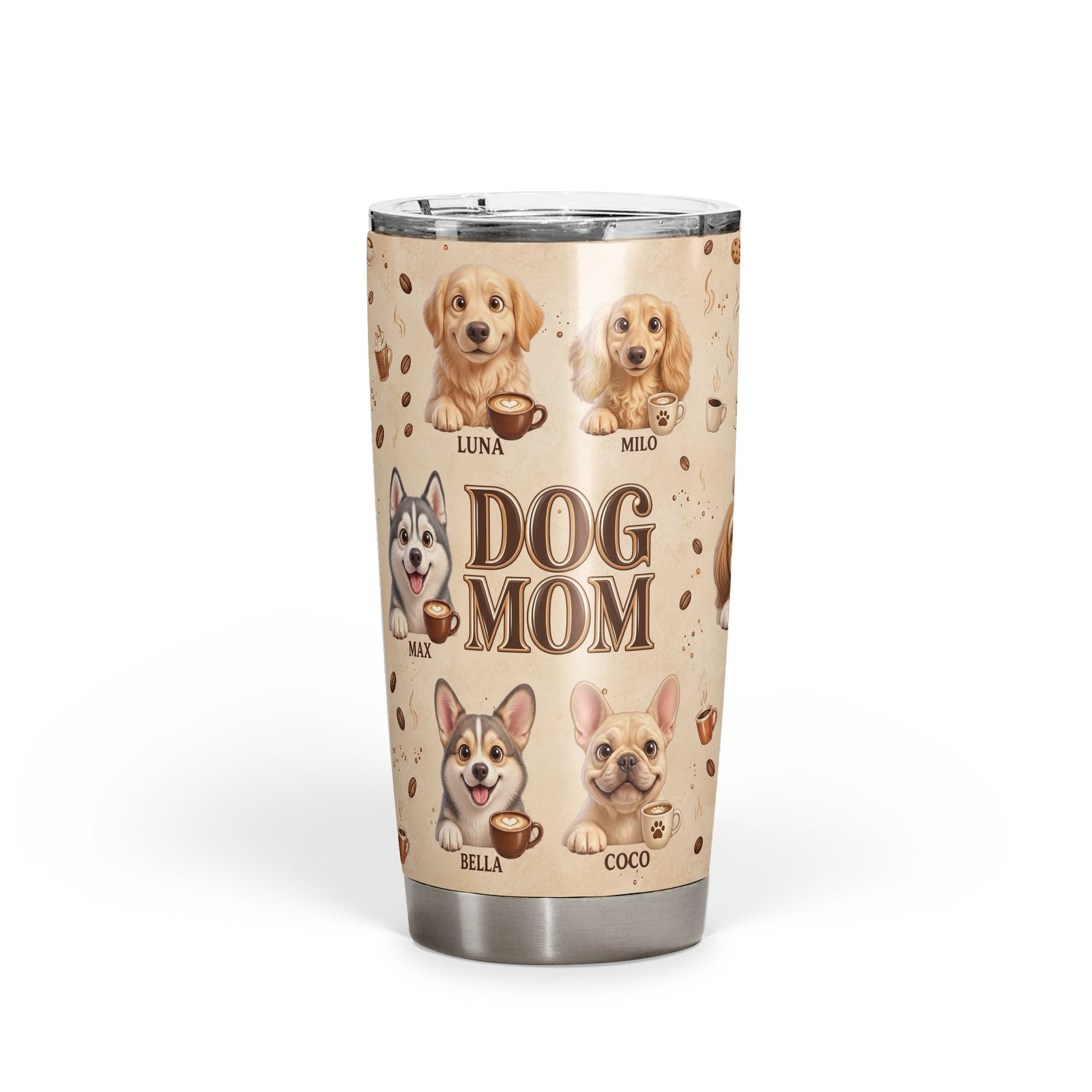 Personalized Coffee Lover Dog Mom & Dog Dad Pet Portrait Tumbler