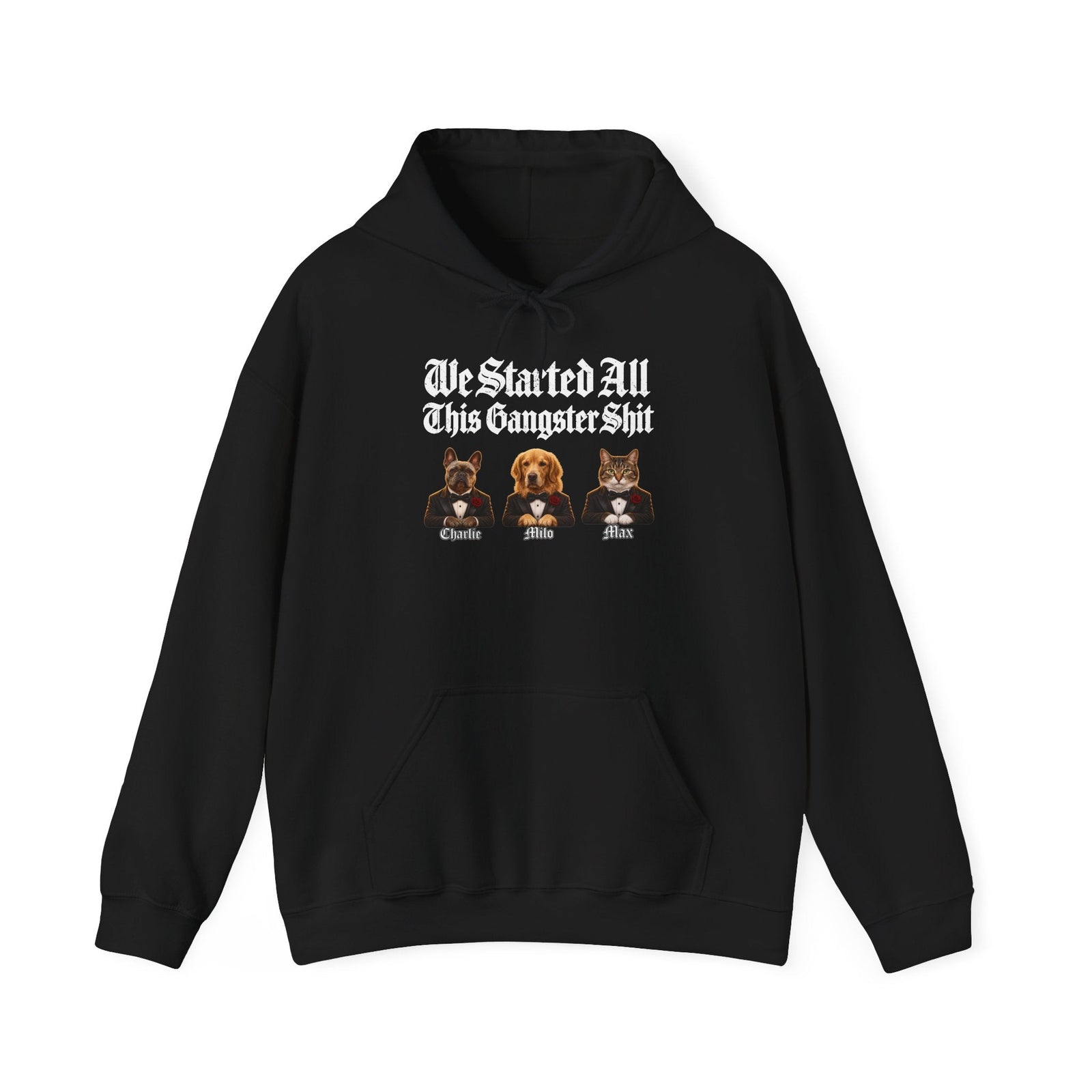 Personalized Gangster Pet Portrait Tee from Photo – Pets with Names – Hoodie