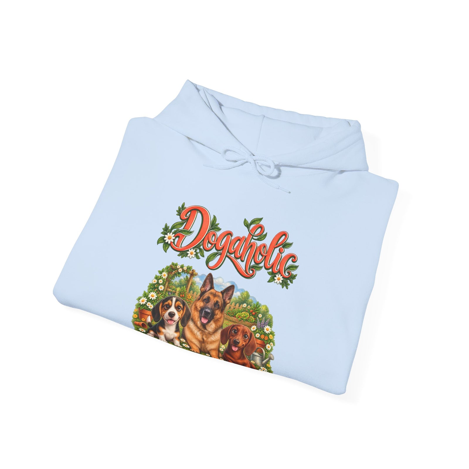 Personalized Graphic Tee – Dogaholic Garden – Hoodie Light Blue