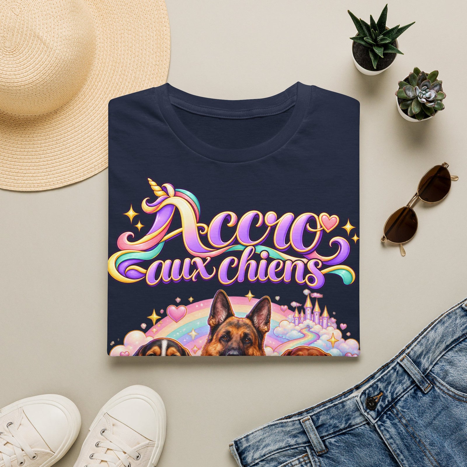 Tee shirt personnalisé – Chiens licorne arc-en-ciel – photo 2