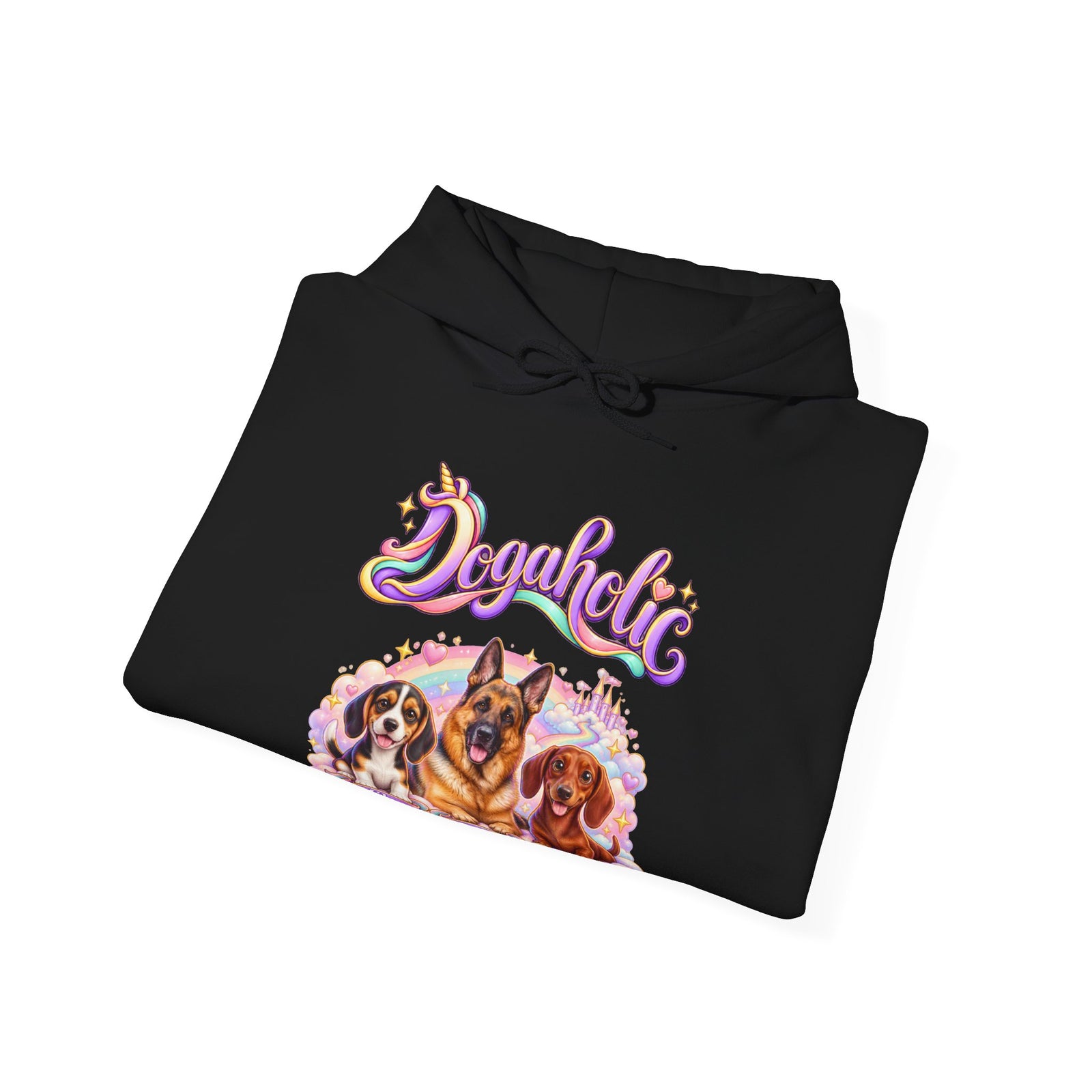 Personalized Graphic Tee – Dogaholic Unicorn Rainbow – Hoodie Black