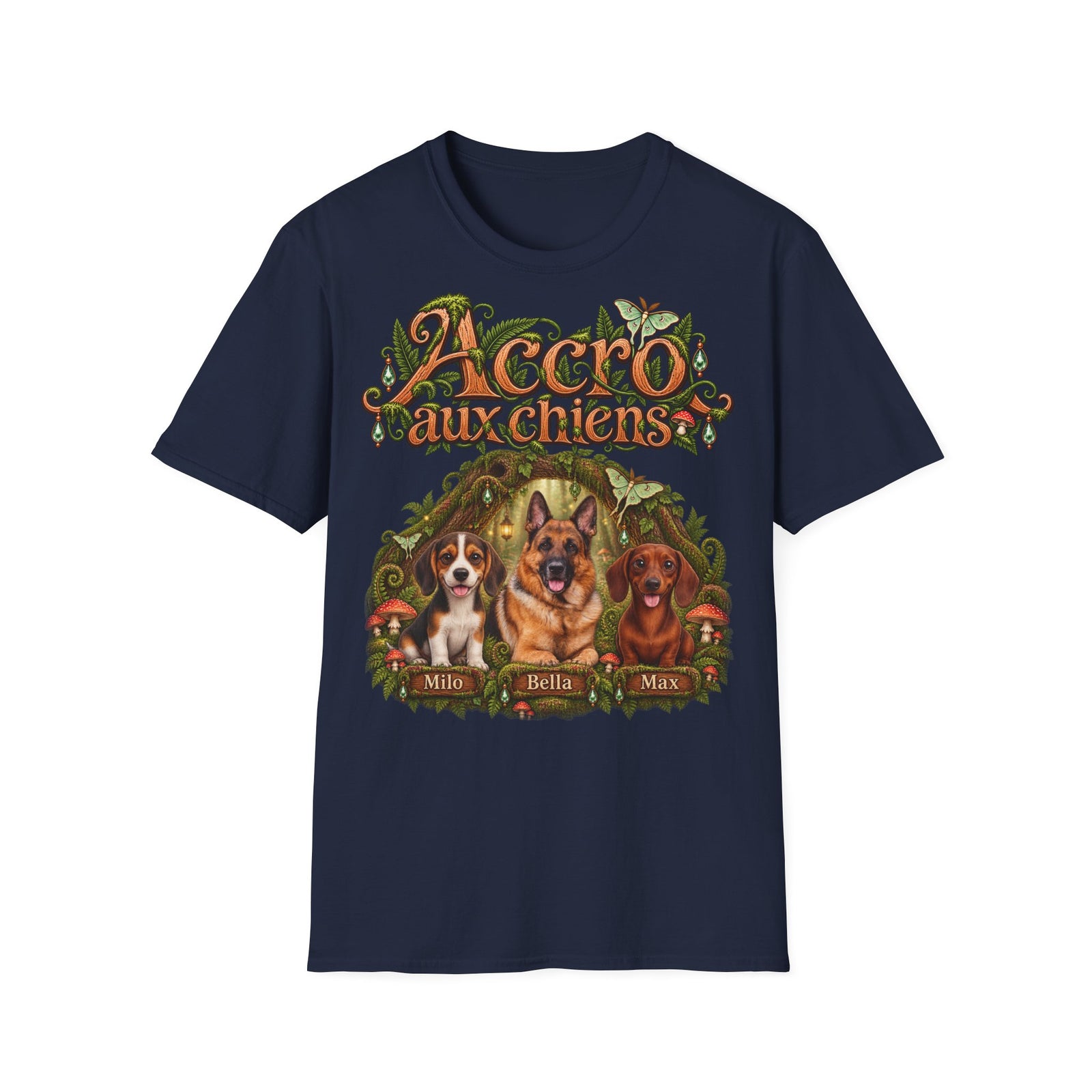 Tee shirt personnalisé – Chiens en forêt féerique