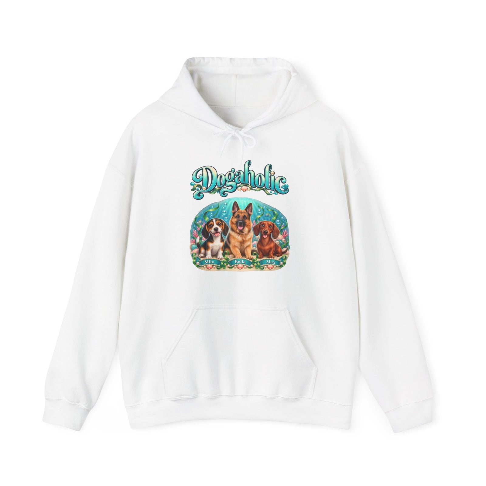 Personalized Graphic Tee – Dogaholic Mermaid Dogs – Hoodie White