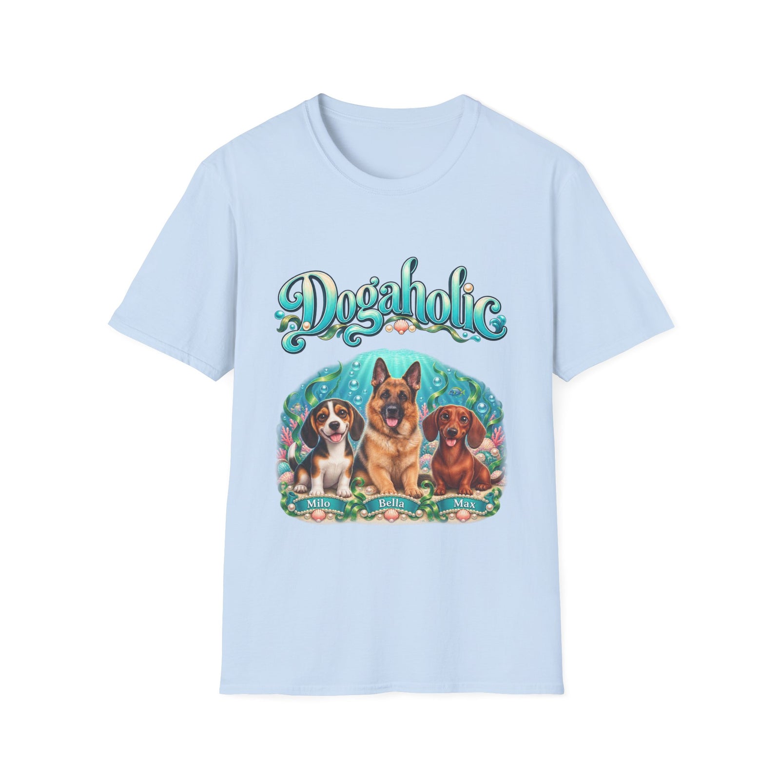 Personalized Graphic Tee – Dogaholic Mermaid Dogs