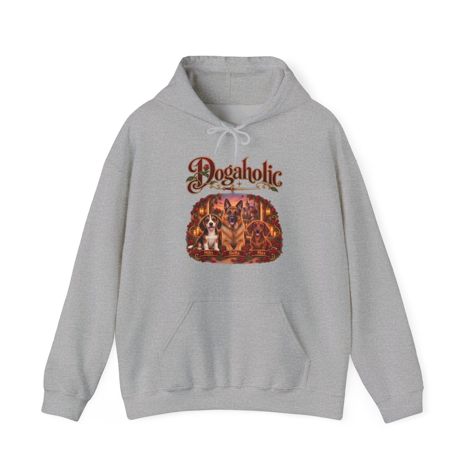 Personalized Graphic Tee – Dogaholic Rose Fantasy – Hoodie Sport Grey