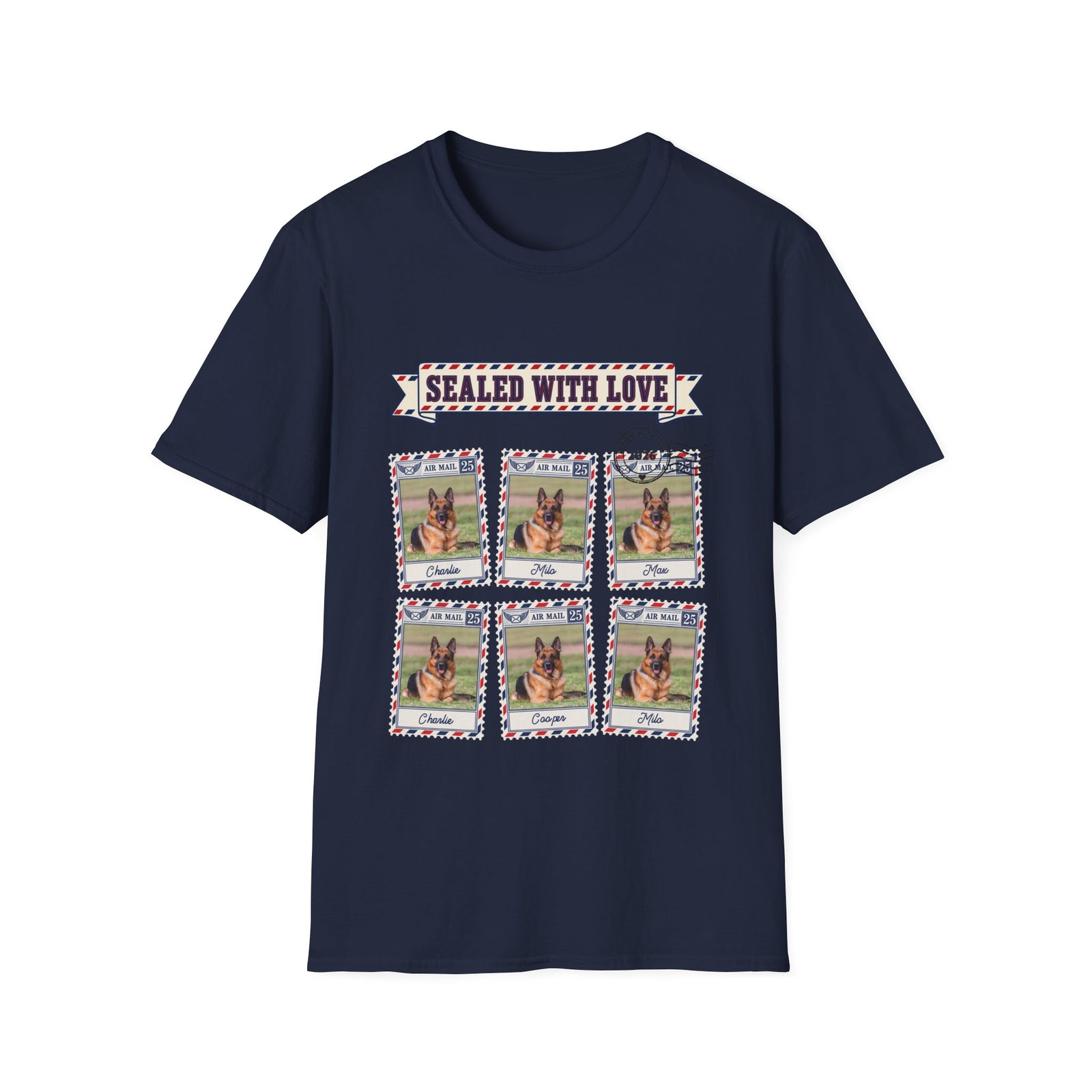 Personalized Graphic Tee – Dog Air Mail Stamps – Foto 4