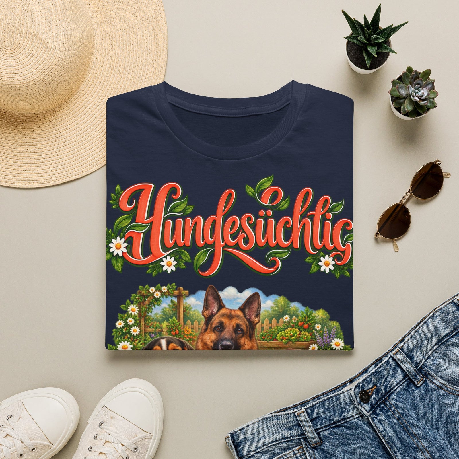 Personalisiertes T-Shirt – Hundesüchtig im Garten – Foto 2