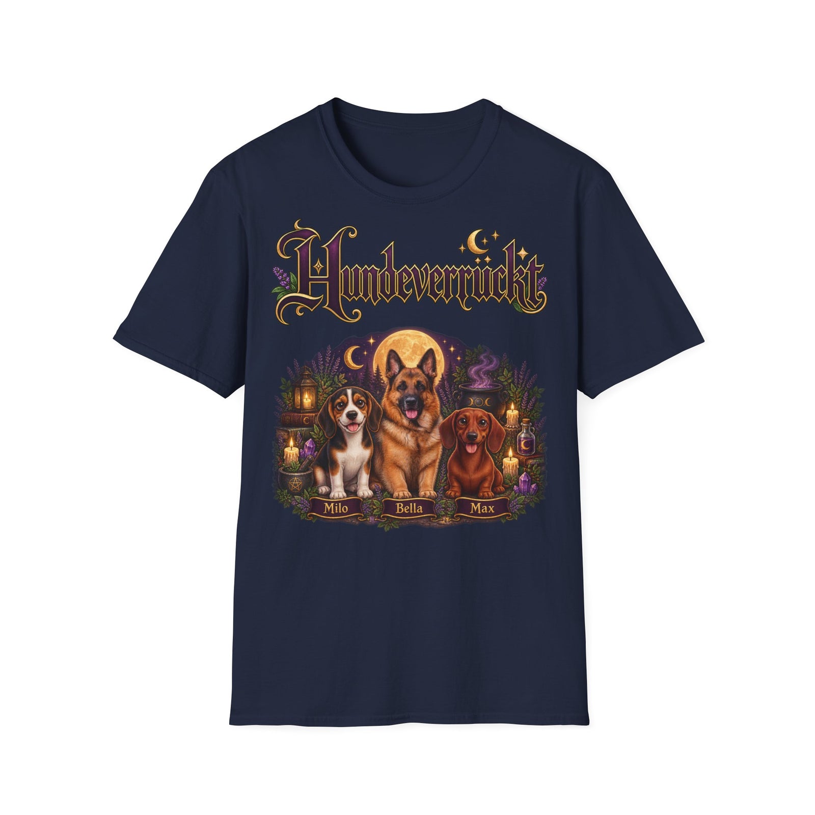 Personalisiertes T-Shirt – Hundeverrückt Hexen-Motiv