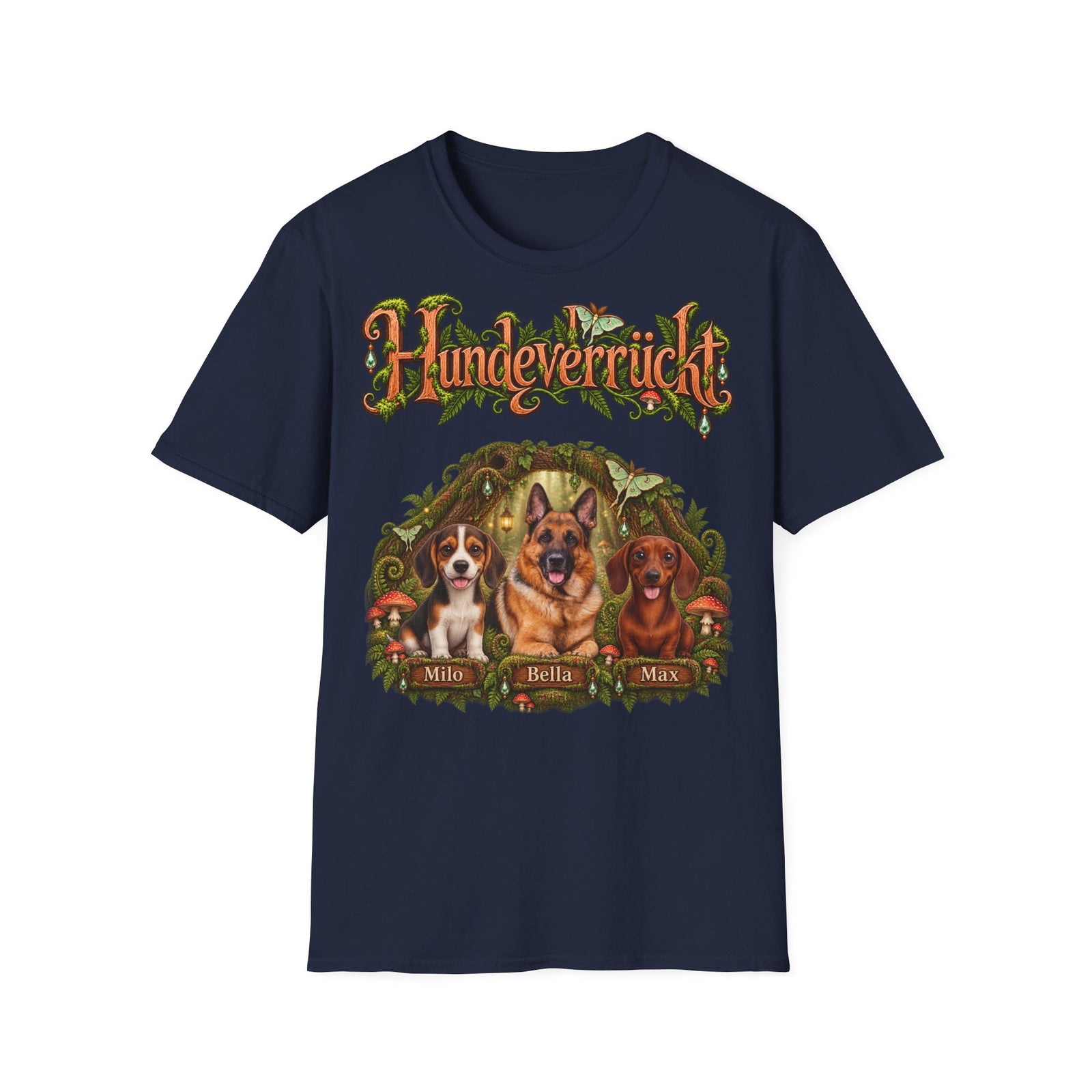 Personalisiertes T-Shirt mit Hunden – Hundeverrückt Zauberwald