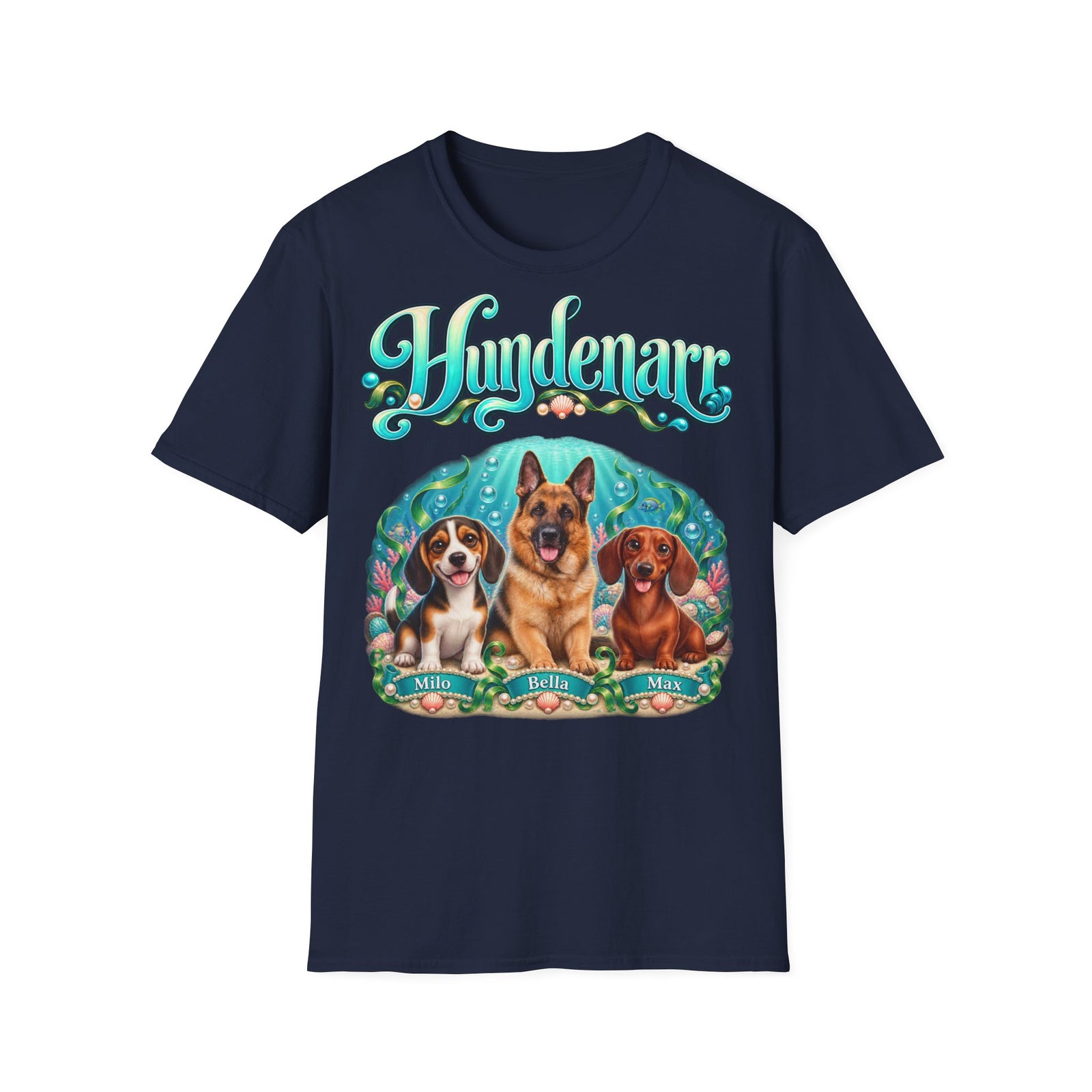 Personalisiertes T-Shirt mit Hunden – Hundenarr Unterwasserwelt