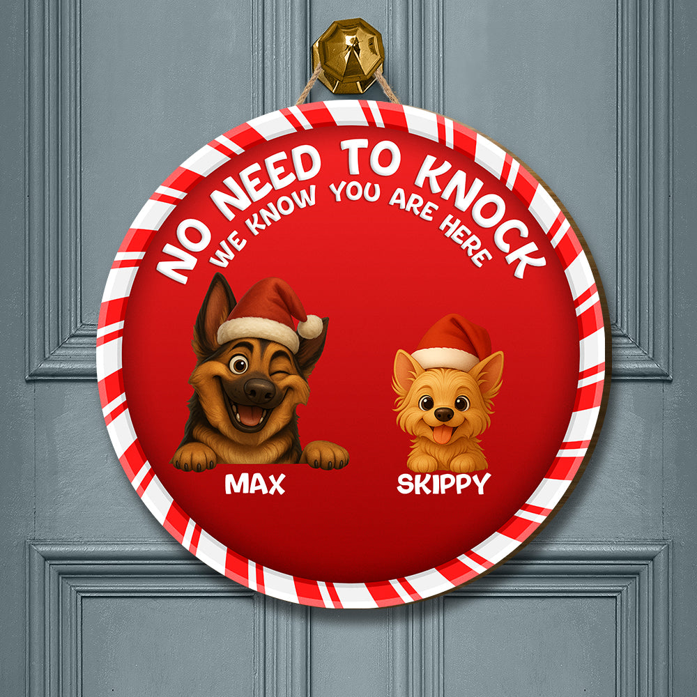 Personalized Christmas Pet Door Sign – “No Need to Knock, We Know You Are Here” – Cat or Dog Wooden Sign - Upload Photo