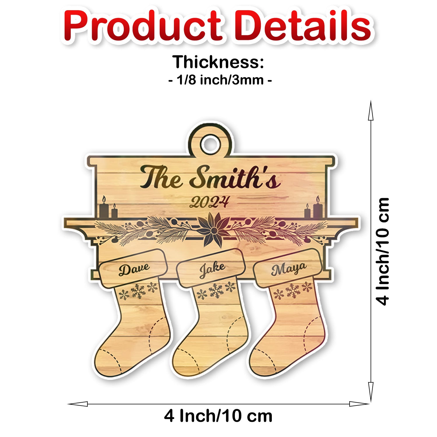 Familiensocken-Ornament - Personalisiertes Weihnachtsornament - Bis zu 15 Namen 