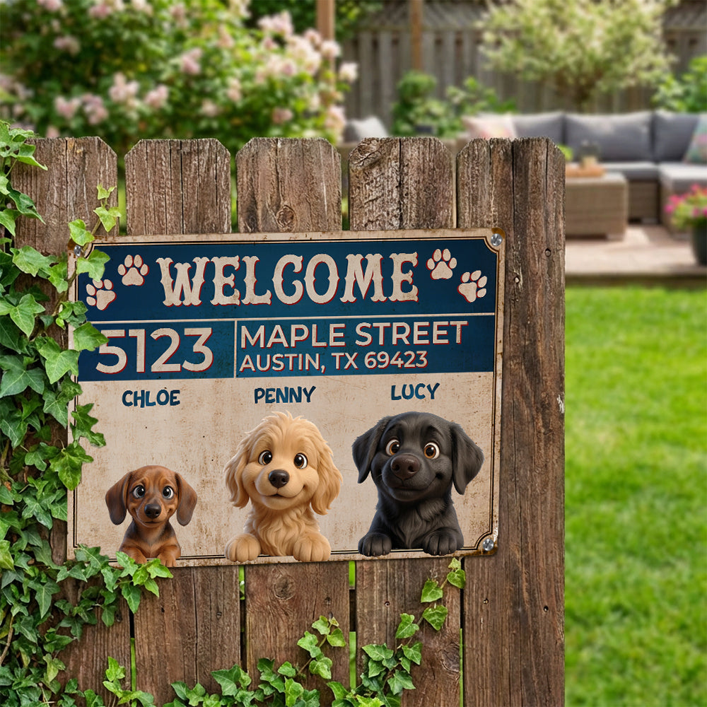 Personalized Peeking Puppies Metal Sign
