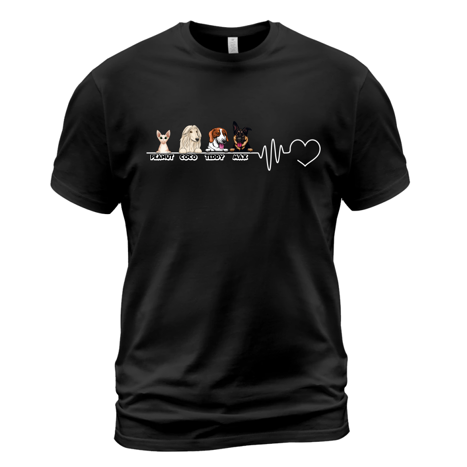 Heartbeat T-Shirt - Personalized T-Shirt - Up to 4 Pets