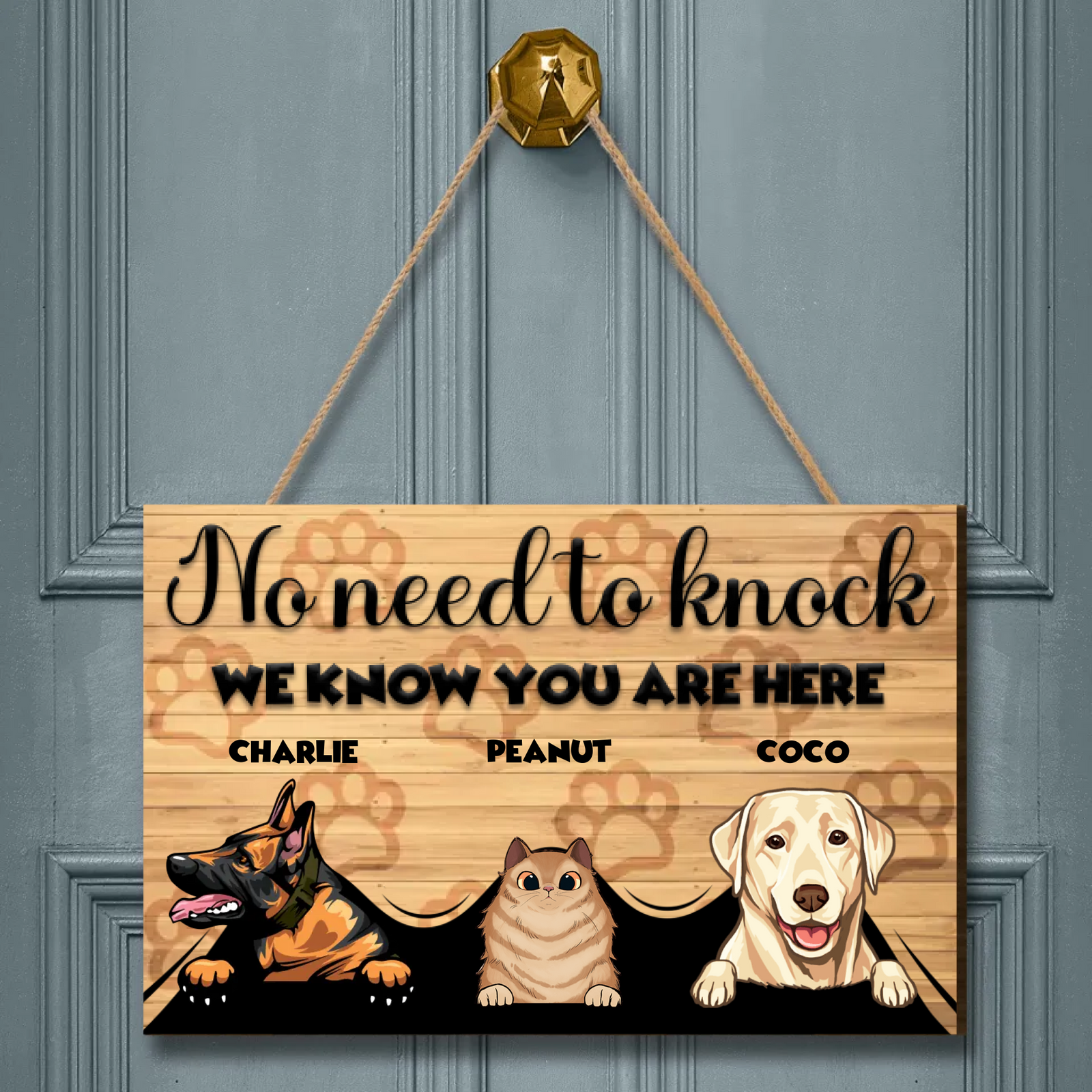 Personalized Rectangle Door Sign - No Need To Knock - Up to 6 Cats and/or Dogs