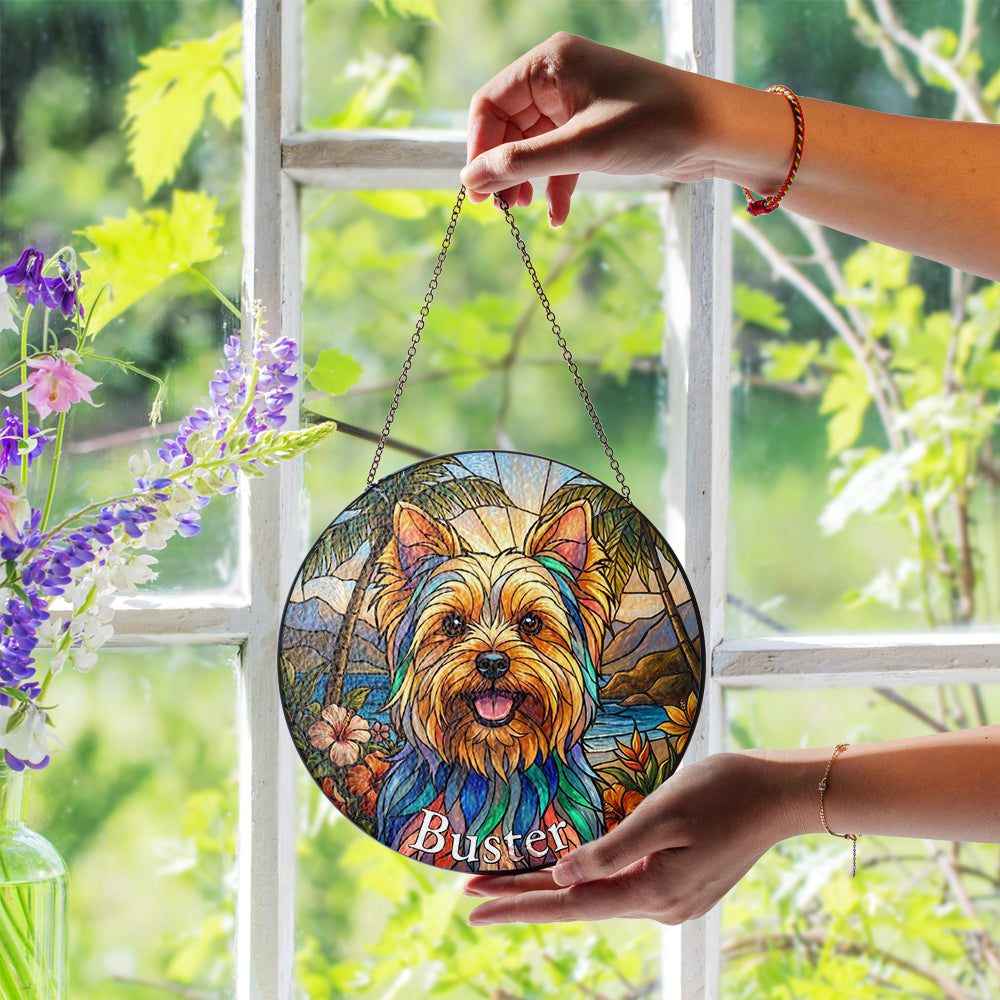 Personalized Tropical Pet Portrait Stained Glass Ornament