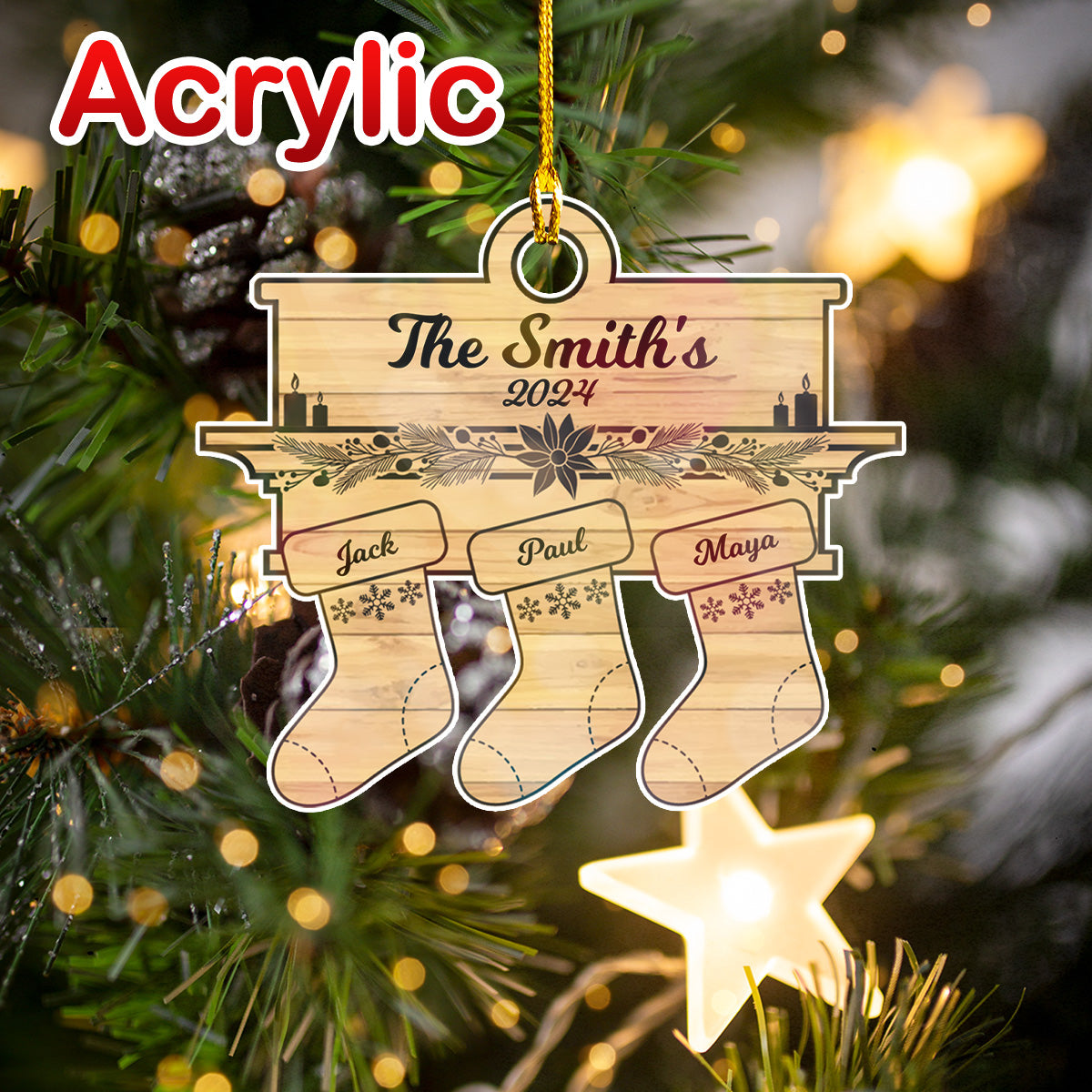 Familiensocken-Ornament - Personalisiertes Weihnachtsornament - Bis zu 15 Namen 