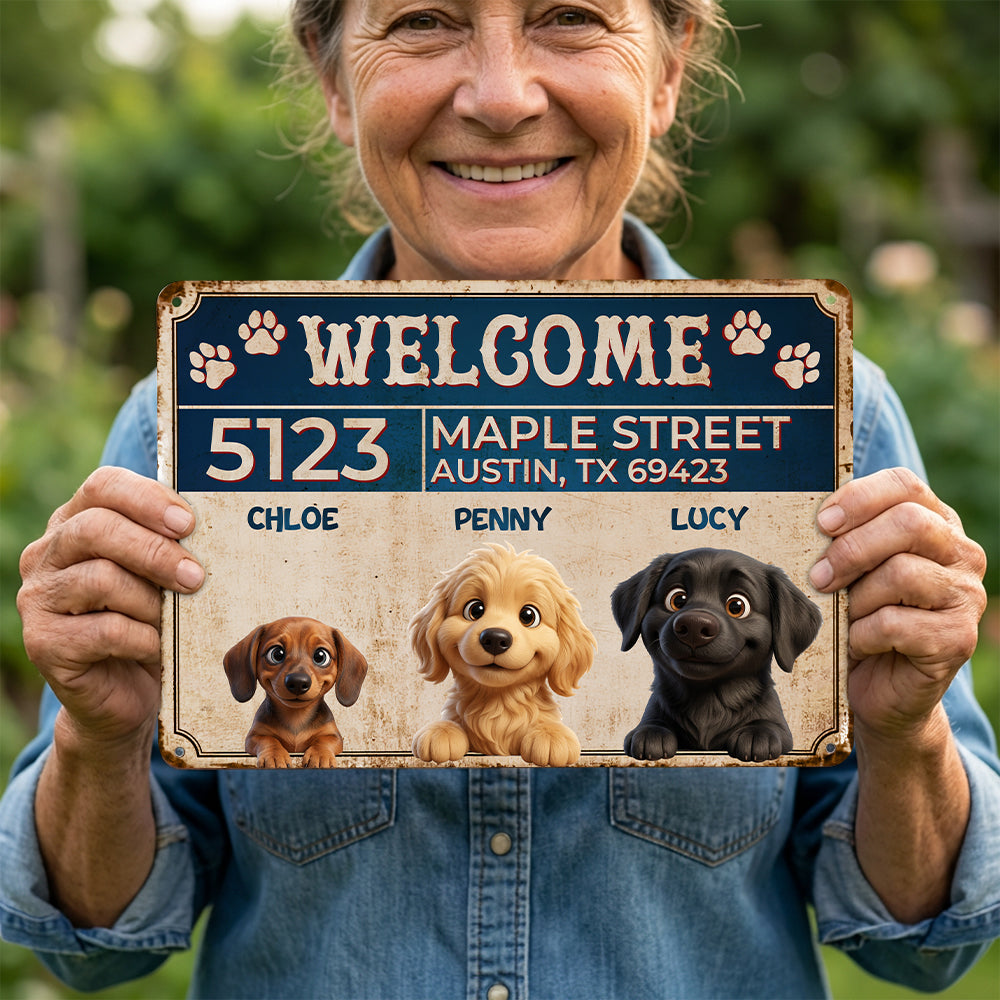 Personalized Peeking Puppies Metal Sign