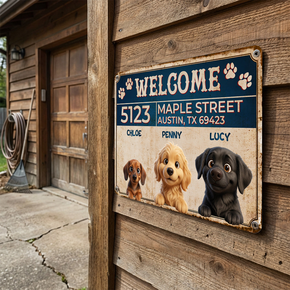 Personalized Peeking Puppies Metal Sign