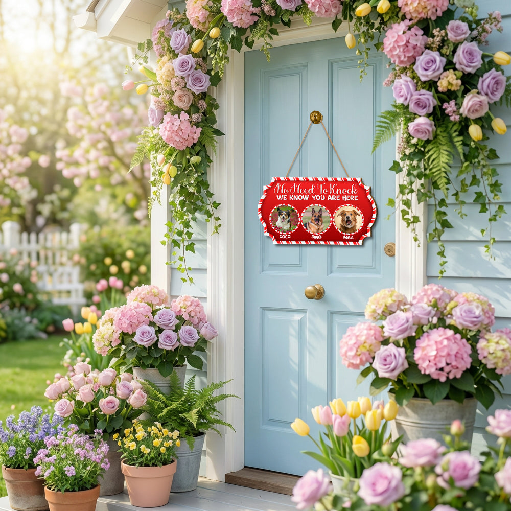 Personalized Christmas Pet Door Sign – “No Need to Knock, We Know You Are Here” – Cat & Dog Wooden Sign