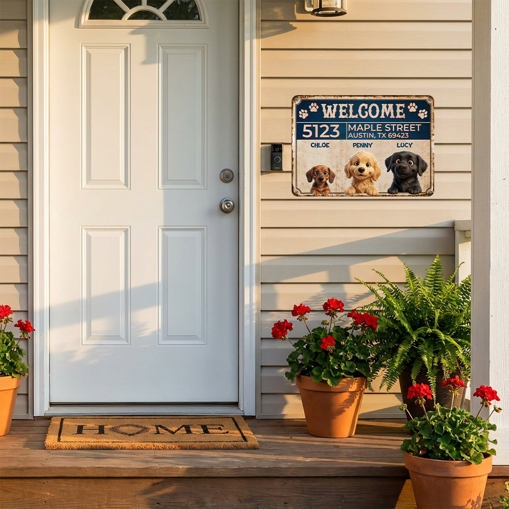Personalized Peeking Puppies Metal Sign