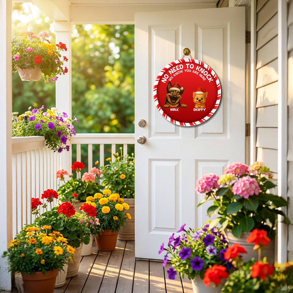 Personalized Christmas Pet Door Sign – “No Need to Knock, We Know You Are Here” – Cat or Dog Wooden Sign - Upload Photo