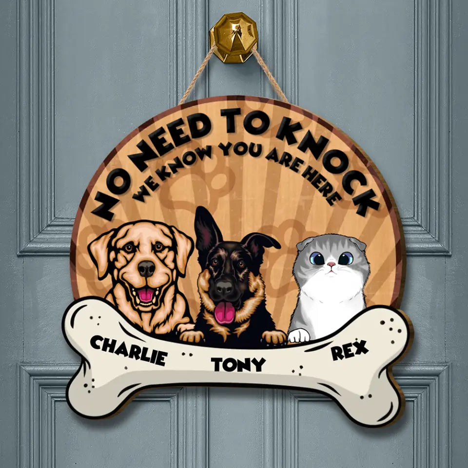 Personalized Bone Shaped Door Sign - No Need To Knock - Up to 6 Cats and/or Dogs