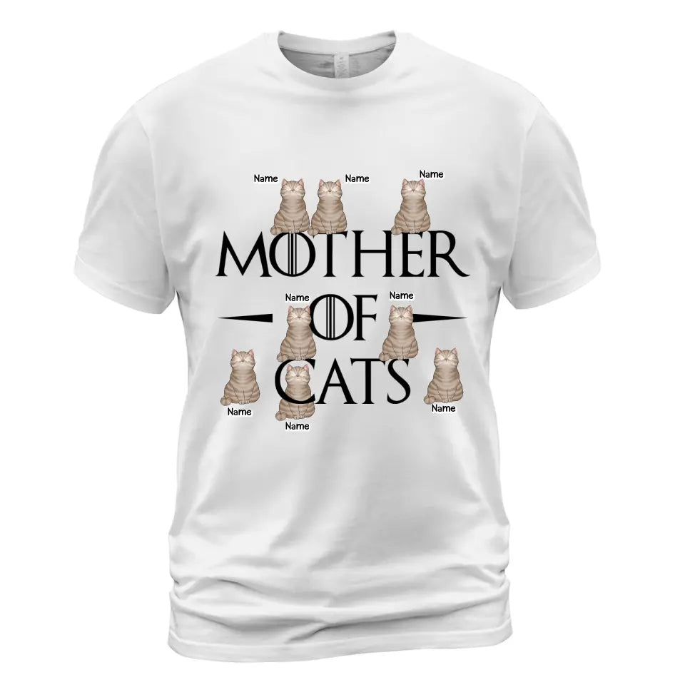 Mother of Cats T-Shirt - Up to 8 Cats - Gift for Cat Owner - Personalized Shirt