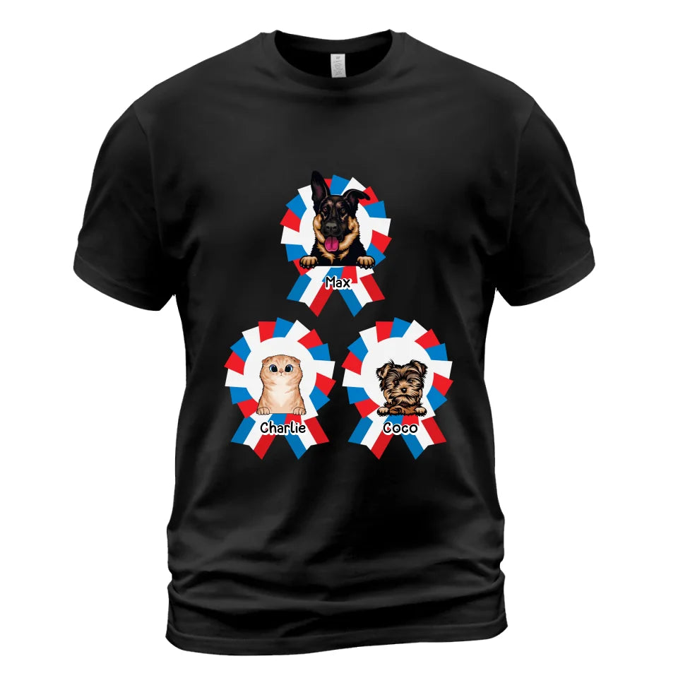 T-shirt personnalisé pour animaux de compagnie américains - T-shirt pour animaux de compagnie avec badges américains
 - Jusqu'à 6 animaux de compagnie - T-shirt personnalisé 