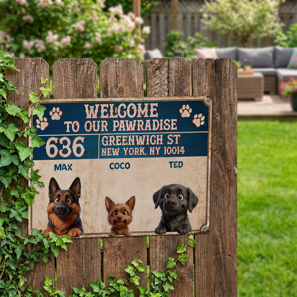 Personalized Peeking Dogs Metal Sign