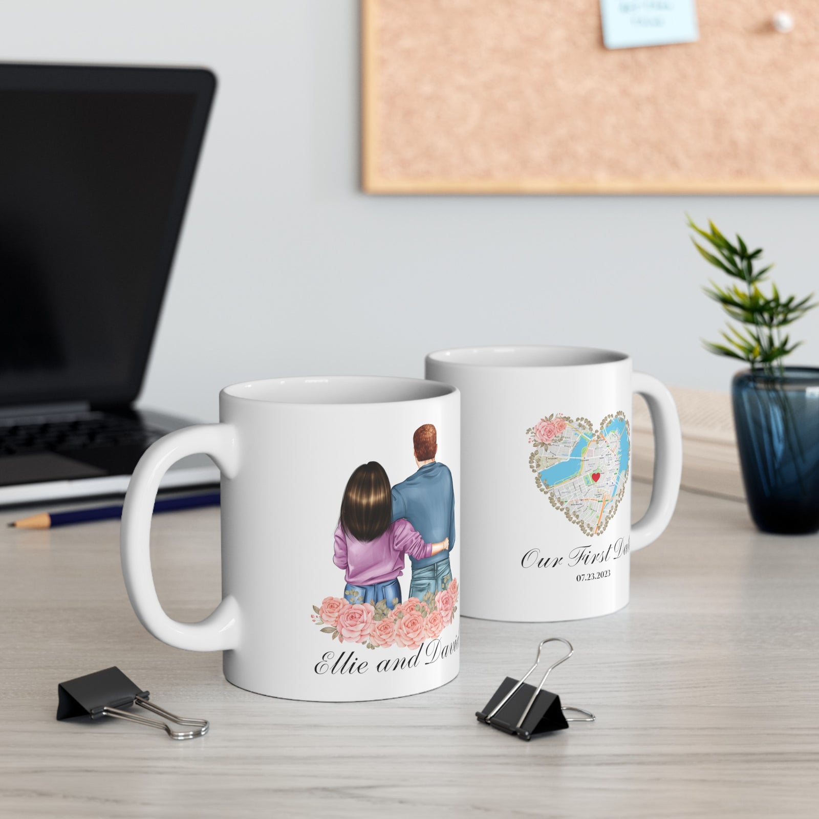 Tasse personnalisée pour couple avec emplacement - Cadeau pour lui/elle - Notre premier rendez-vous 