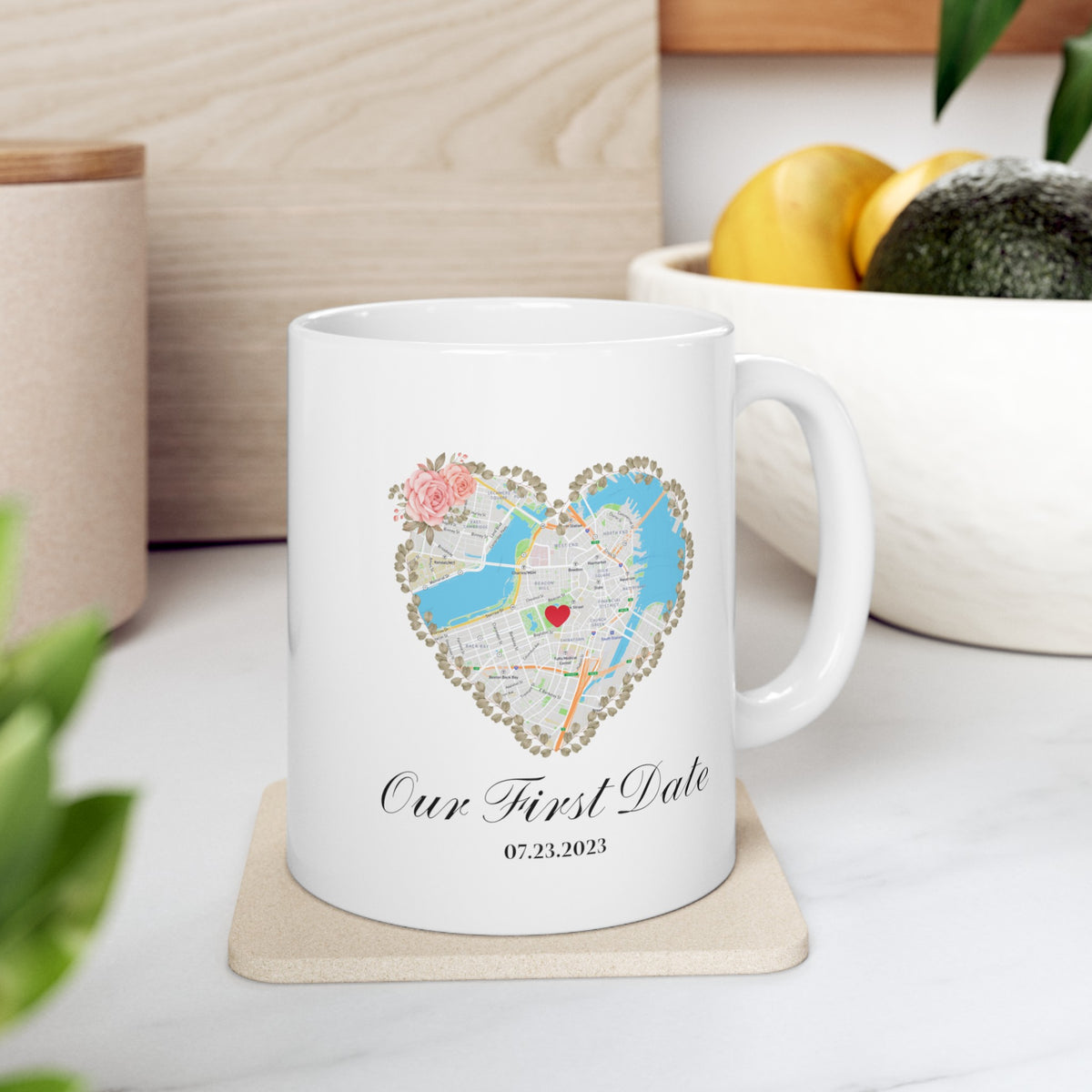 Tasse personnalisée pour couple avec emplacement - Cadeau pour lui/elle - Notre premier rendez-vous 
