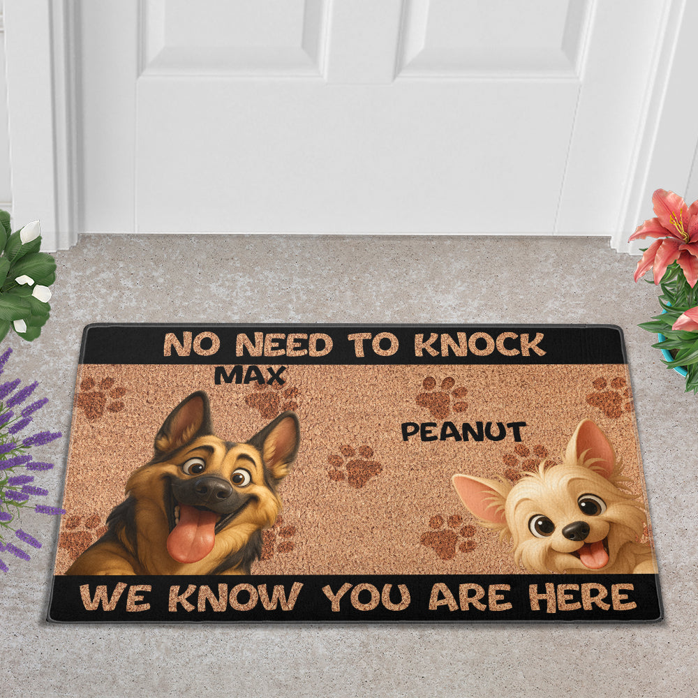 Personalized “No Need to Knock” Doormat – Custom Dog &amp; Cat Doormat with Pet Names – Funny Welcome Mat