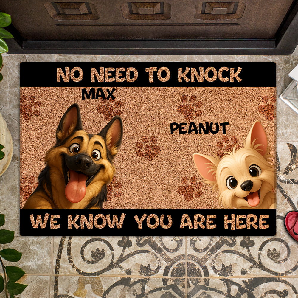 Personalized “No Need to Knock” Doormat – Custom Dog & Cat Doormat with Pet Names – Funny Welcome Mat