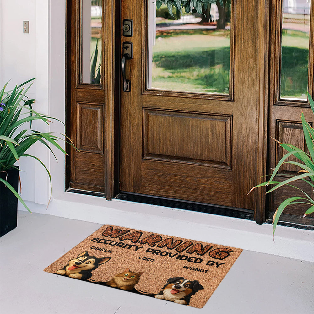 Personalisierte Fußmatte mit Haustieren – Bis zu 6 Haustiere – Dekorative Matte – Foto hochladen – Warnung V2