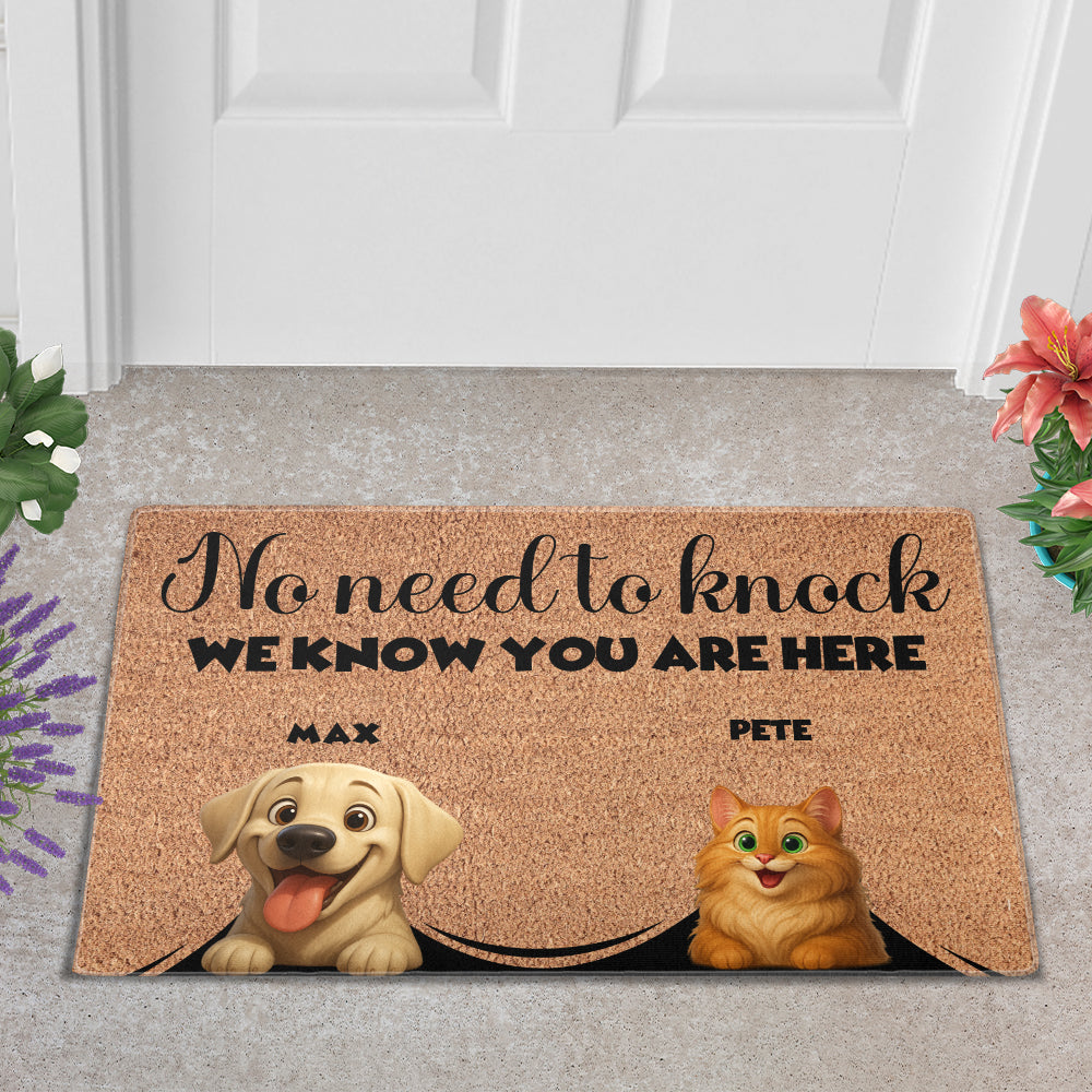 Personalized No Need To Knock Doormat - Up to 6 Pets - Decorative Mat - Custom Doormat