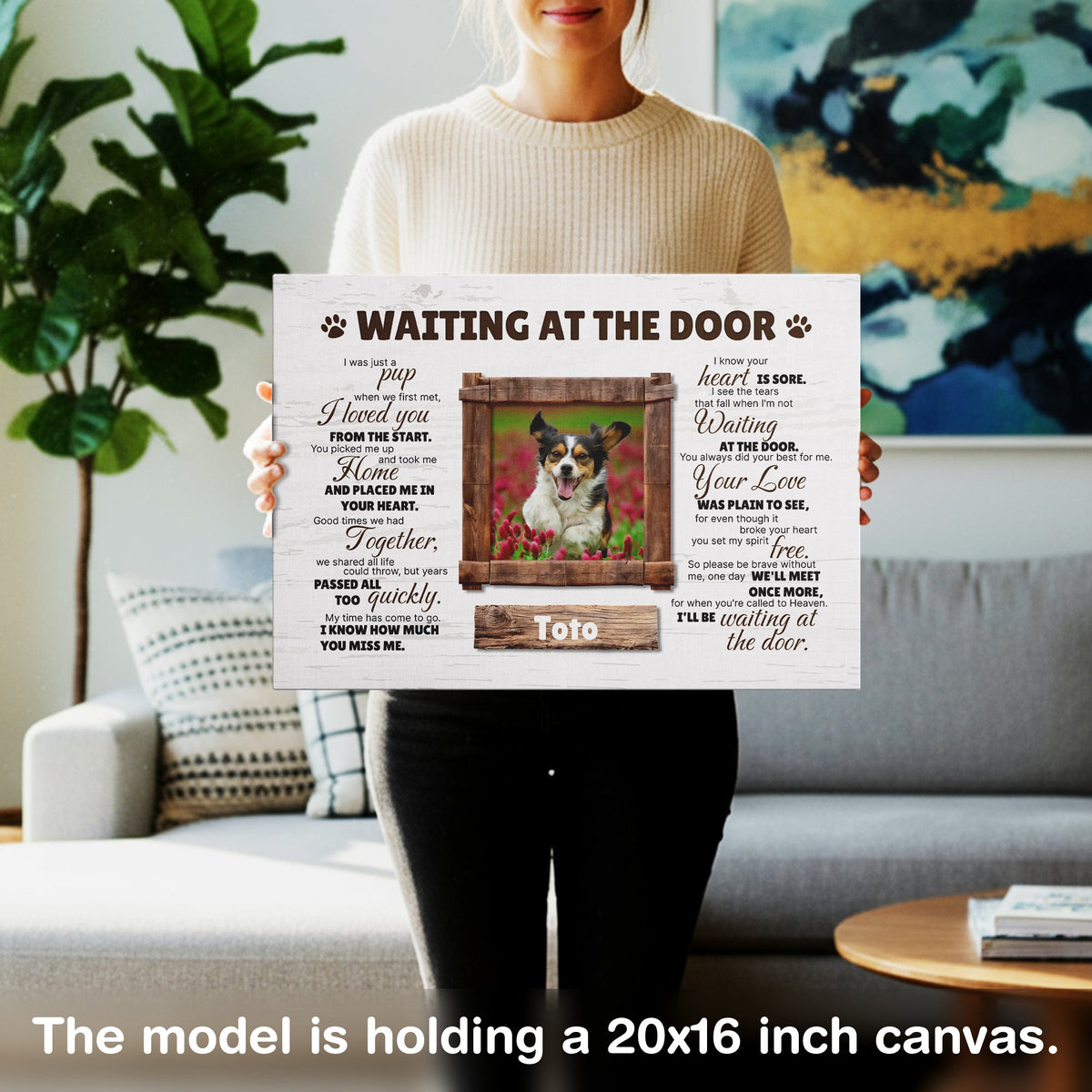 Waiting at the Door Pet Memorial Canvas – Personalized Dog or Cat Photo Frame, Loss of Pet Gift, Sympathy Wall Art