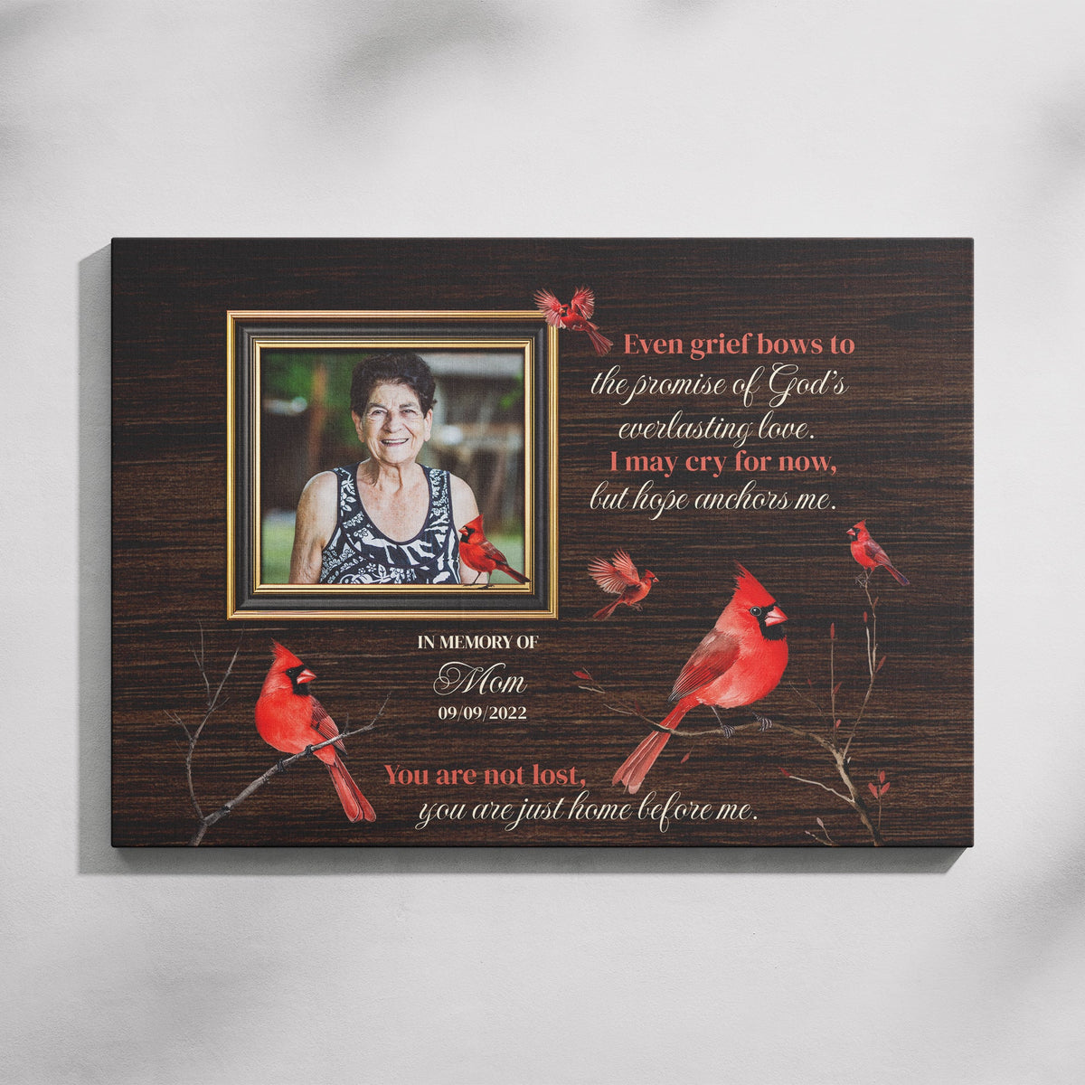 Cardinal Memory Frame Memorial Canvas Wall Art with Cardinals – In Loving Memory Photo Frame ...