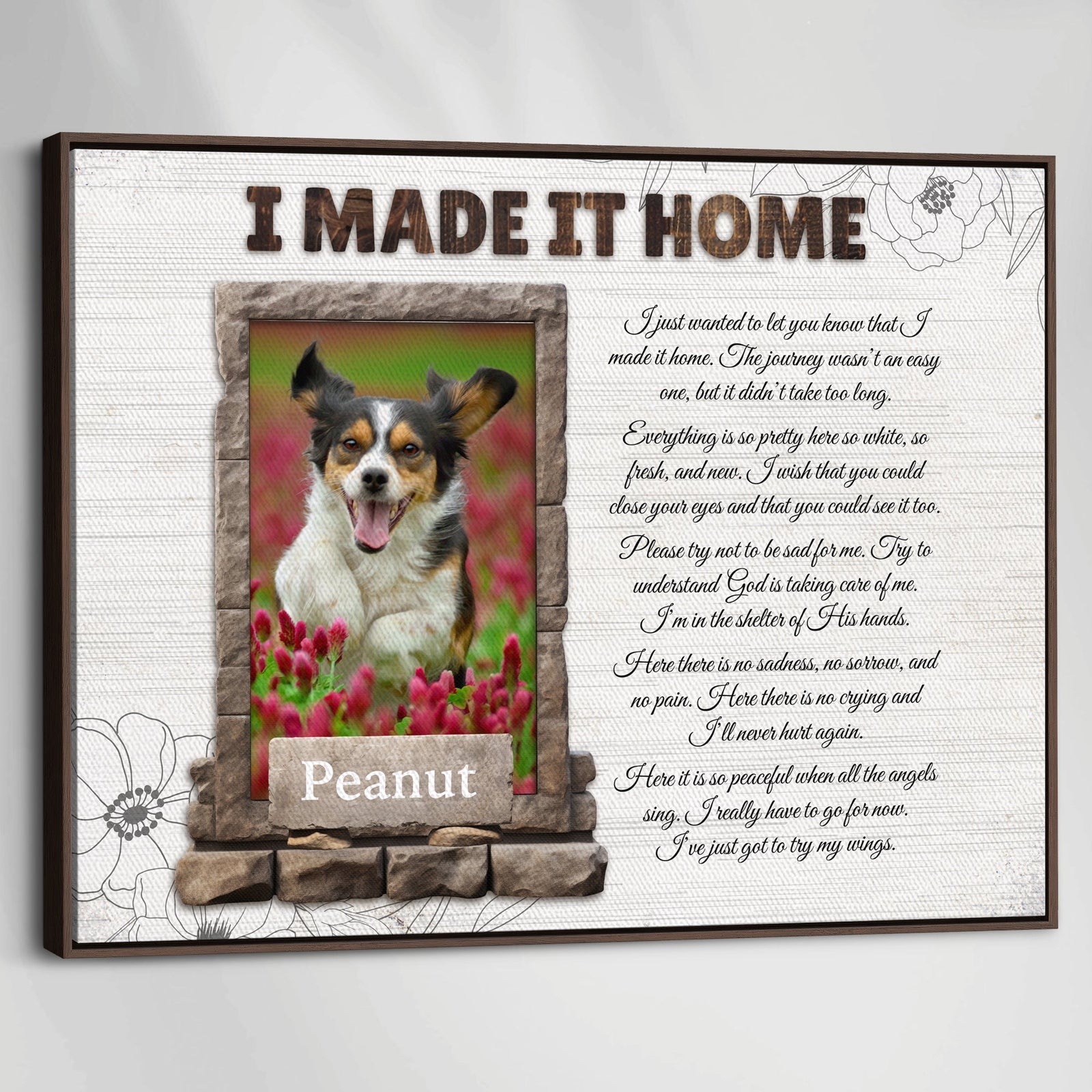 I Made It Home Memorial Canvas – Personalized Photo Frame, Sympathy Gift, Bereavement Wall Art for Loss of Pet