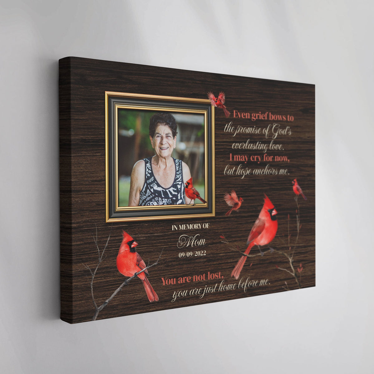 Memorial Canvas Wall Art with Cardinals – In Loving Memory Photo Frame, Christian Sympathy Gift for Loss of Mom/Dad or Loved One