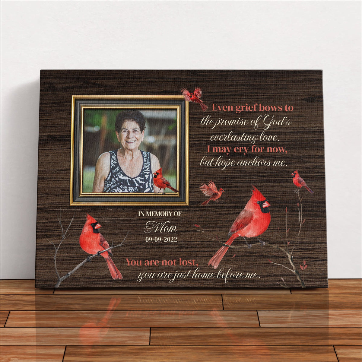 Memorial Canvas Wall Art with Cardinals – In Loving Memory Photo Frame, Christian Sympathy Gift for Loss of Mom/Dad or Loved One