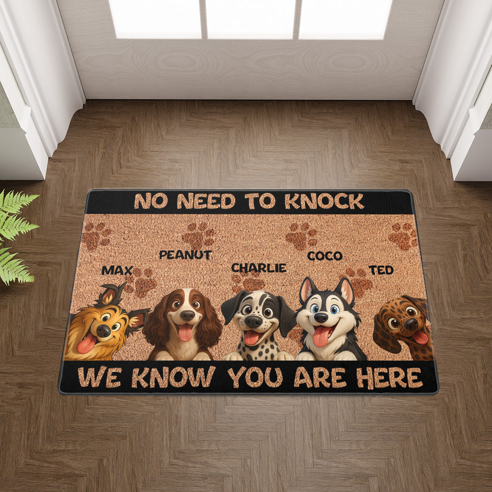 Personalized “No Need to Knock” Doormat – Custom Dog & Cat Doormat with Pet Names – Funny Welcome Mat