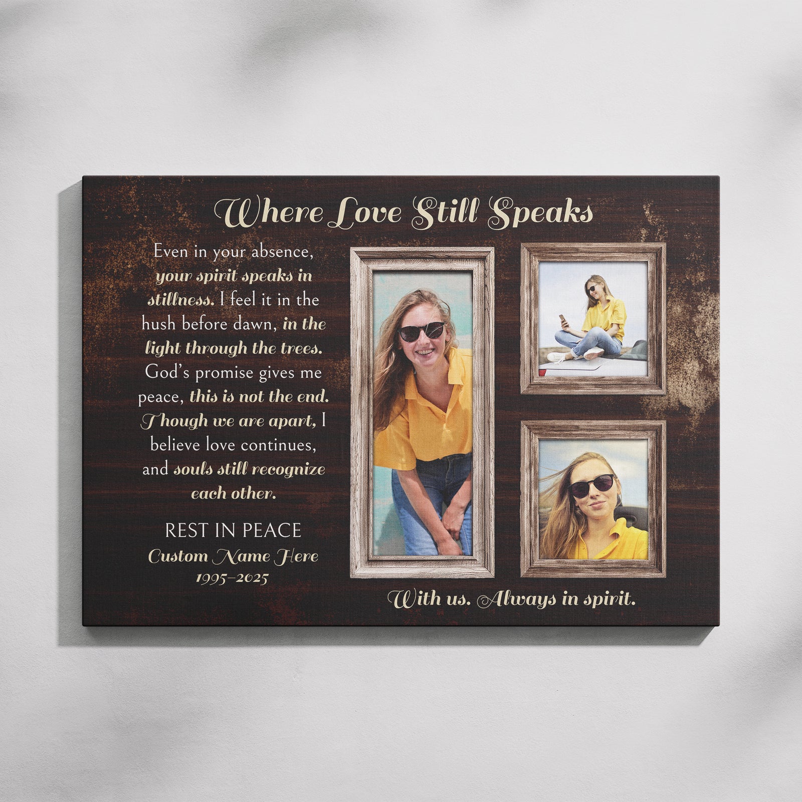 Personalized Memorial Canvas – Custom Tribute Wall Art with 3 Photos & Name