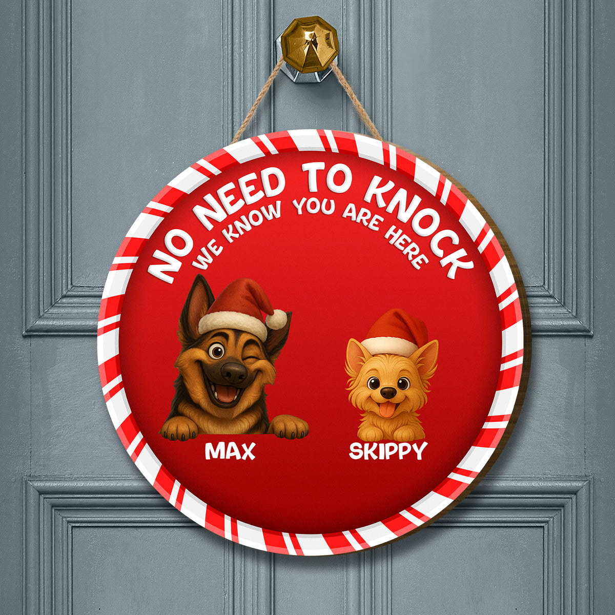 Personalized Christmas Pet Door Sign – “No Need to Knock, We Know You Are Here” – Cat or Dog Wooden Sign - Upload Photo