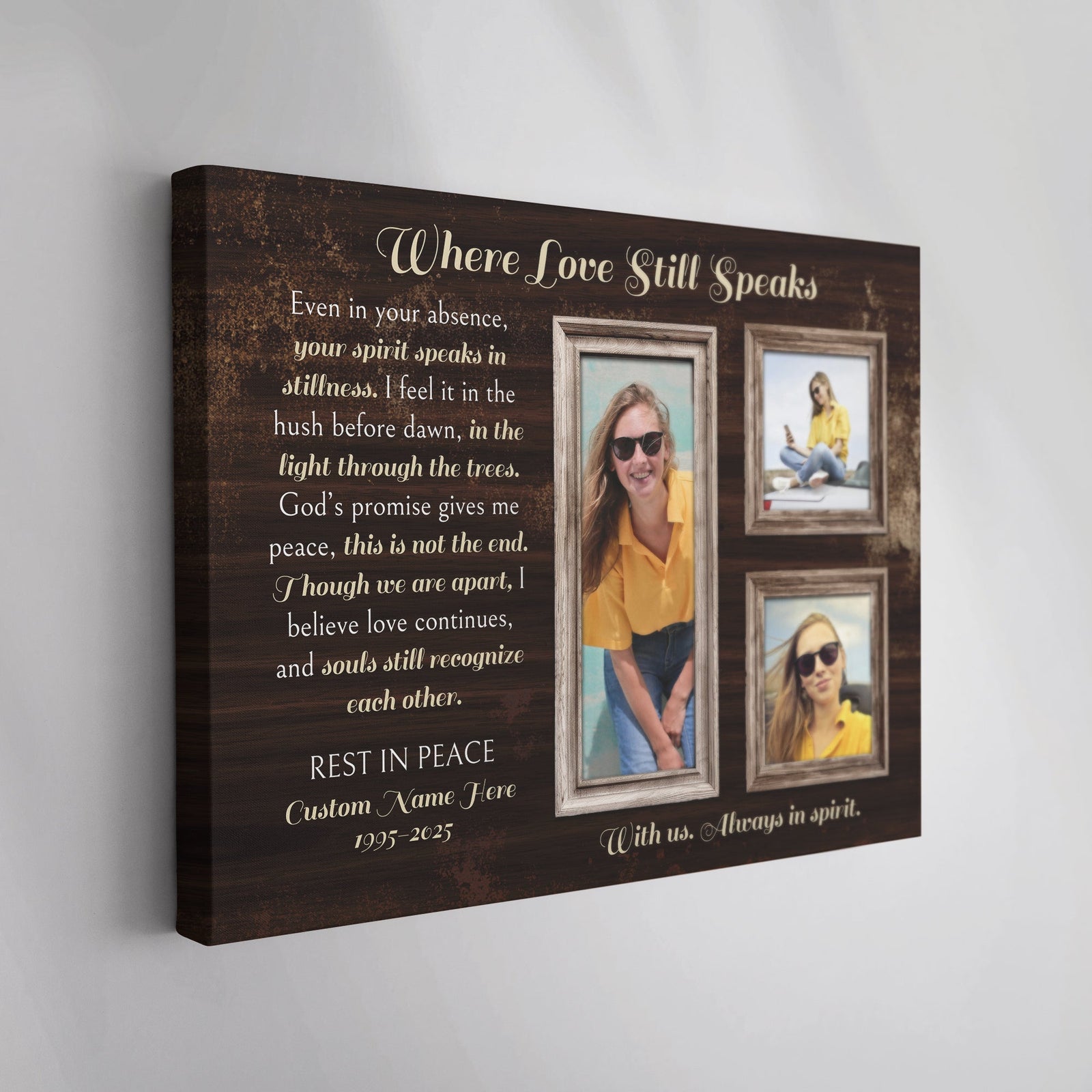 Personalized Memorial Canvas – Custom Tribute Wall Art with 3 Photos & Name