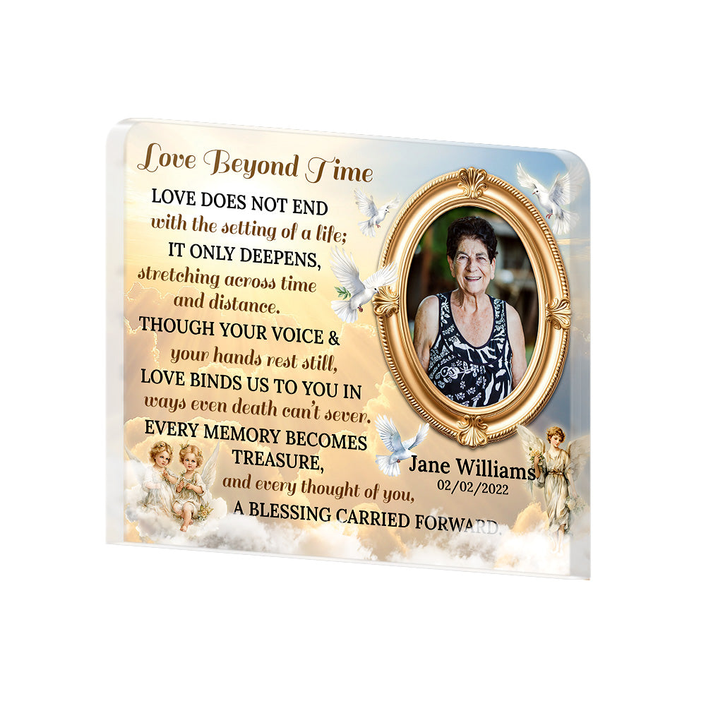 Personalized Memorial Plaque with Photo – Angels & Doves, “Love Beyond Time” Sympathy Gift