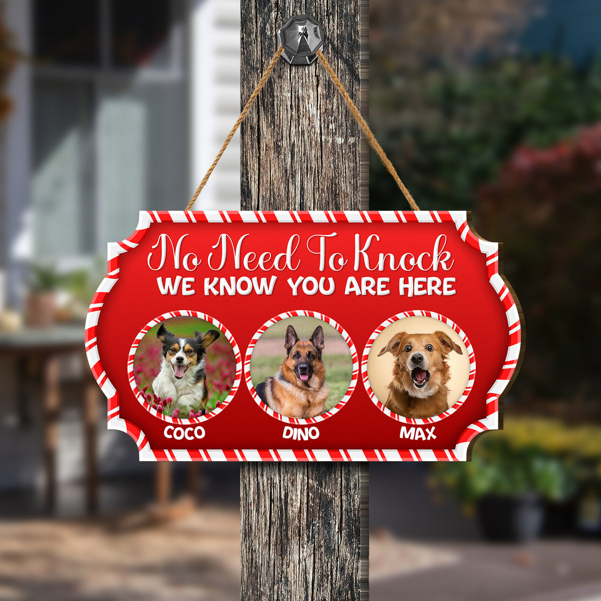 Personalized Christmas Pet Door Sign – “No Need to Knock, We Know You Are Here” – Cat & Dog Wooden Sign