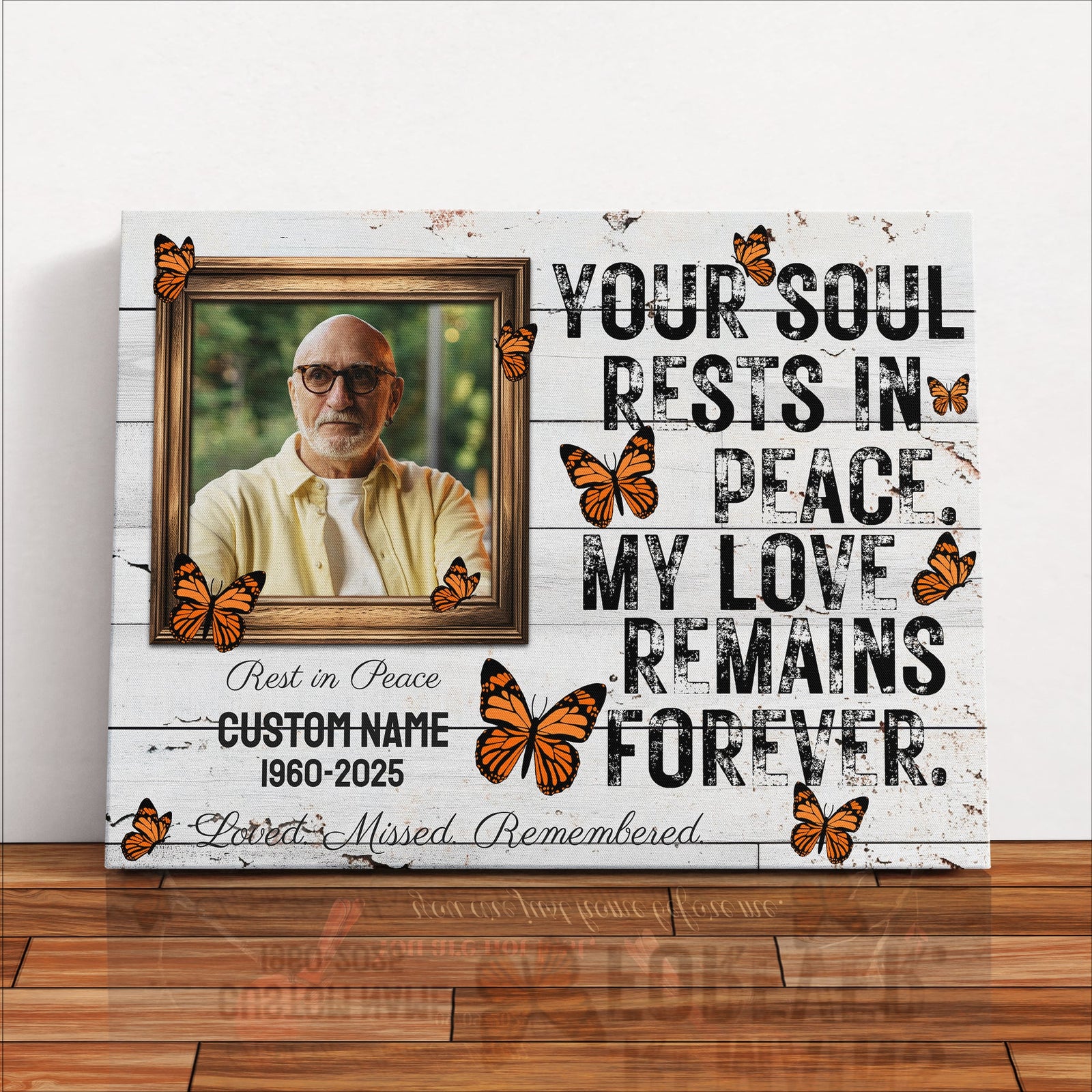 Personalized Memorial Canvas – Butterfly Tribute with Photo, Name & Date