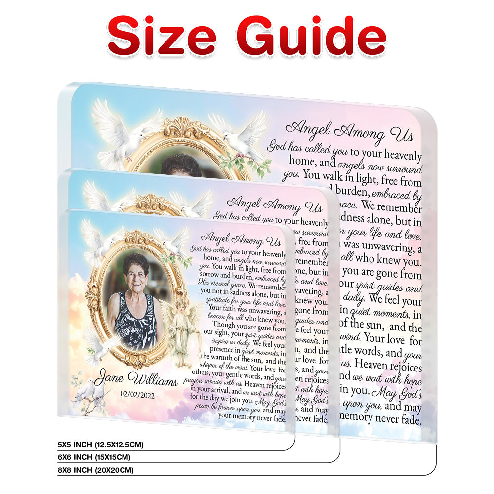 Personalized Memorial Plaque with Photo – Angel & Doves, “Angel Among Us” Sympathy Gift